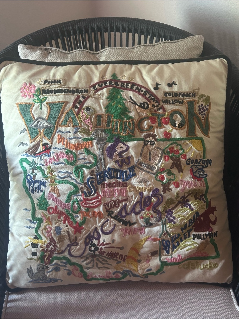 Catstudio Embroidered Washington State Map Decorative Pillow!